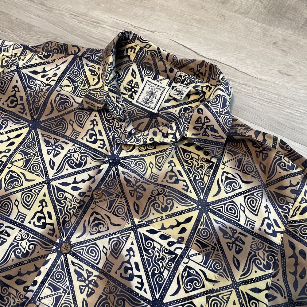 VTG Geometric Button Shirt Hawaiian Roundtree York‎ Short Sleeve large cotton